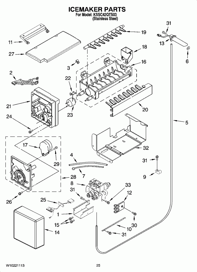 ICEMAKER PARTS Diagram and Parts List for KSSC42QTS03  KitchenAid Refrigerator
