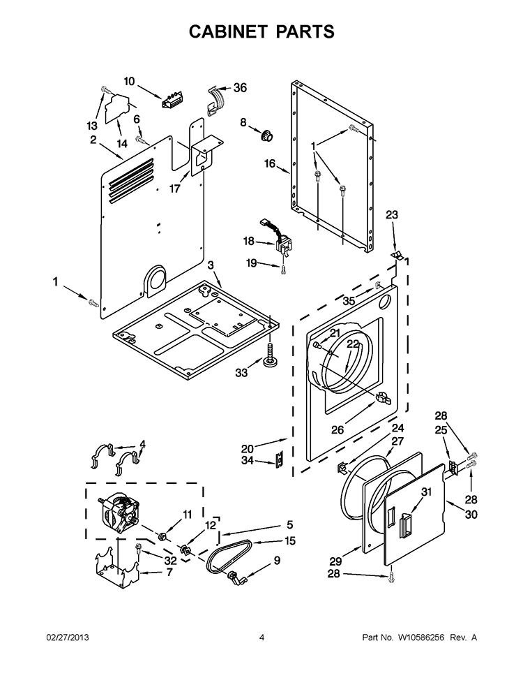 CABINET PARTS Diagram and Parts List for LER3622PQ3  Whirlpool Dryer