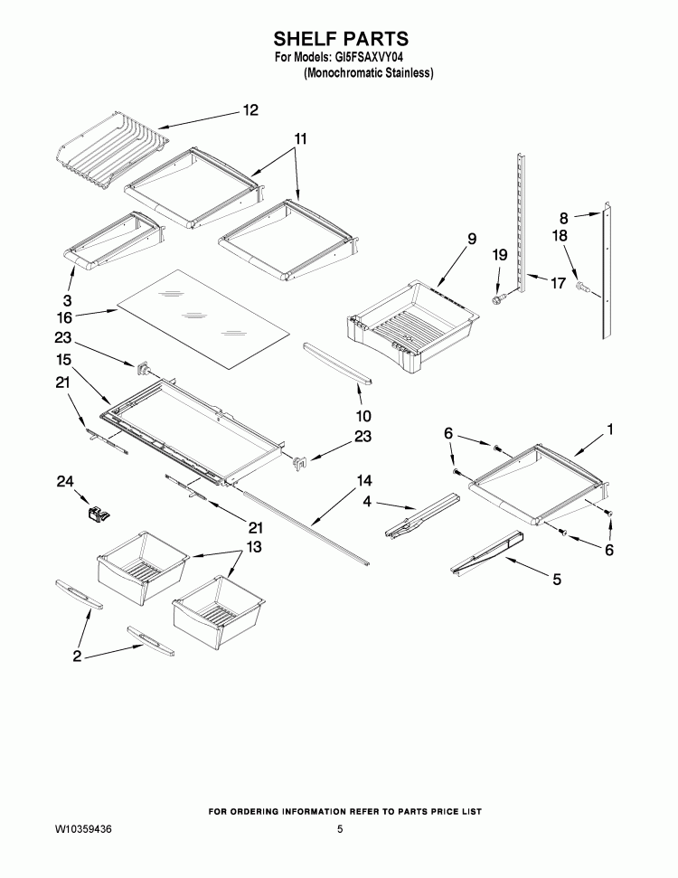 SHELF PARTS Diagram and Parts List for GI5FSAXVY04  Whirlpool Refrigerator
