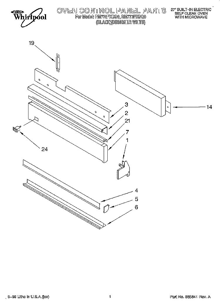 OVEN CONTROL PANEL, LITERATURE Diagram and Parts List for RM770PXBB0  Whirlpool Wall Oven