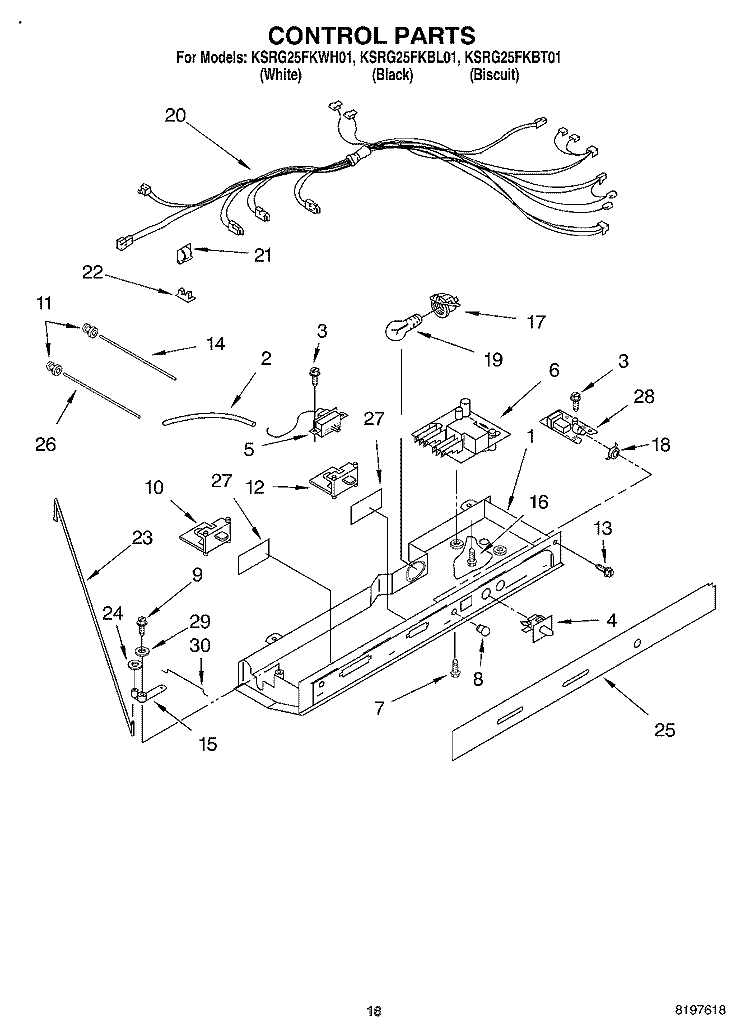 CONTROL Diagram and Parts List for KSRG25FKBL01  KitchenAid Refrigerator