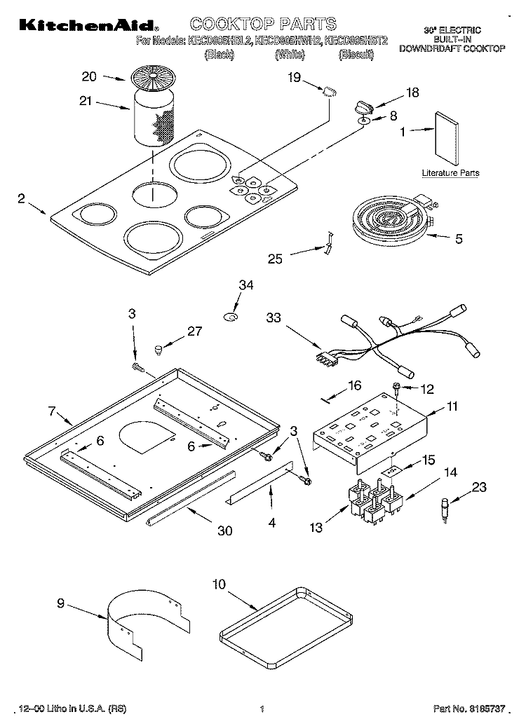 SECTION Diagram and Parts List for KECD805HBL2  KitchenAid Cooktop