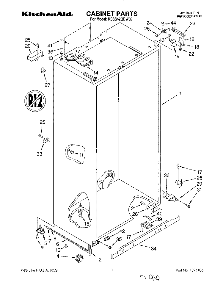 CABINET Diagram and Parts List for KSSS42QDW02  KitchenAid Refrigerator