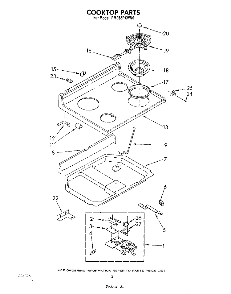 COOK TOP Diagram and Parts List for RM988PXVW0  Whirlpool Microwave Oven Combo