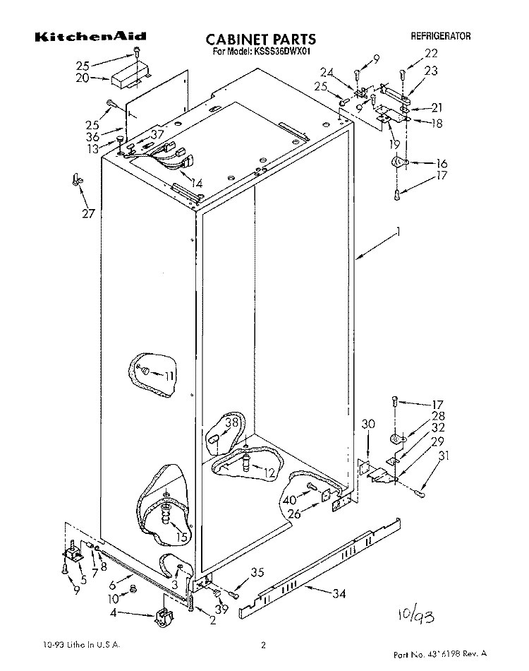 CABINET Diagram and Parts List for KSSS36DWX01  KitchenAid Refrigerator
