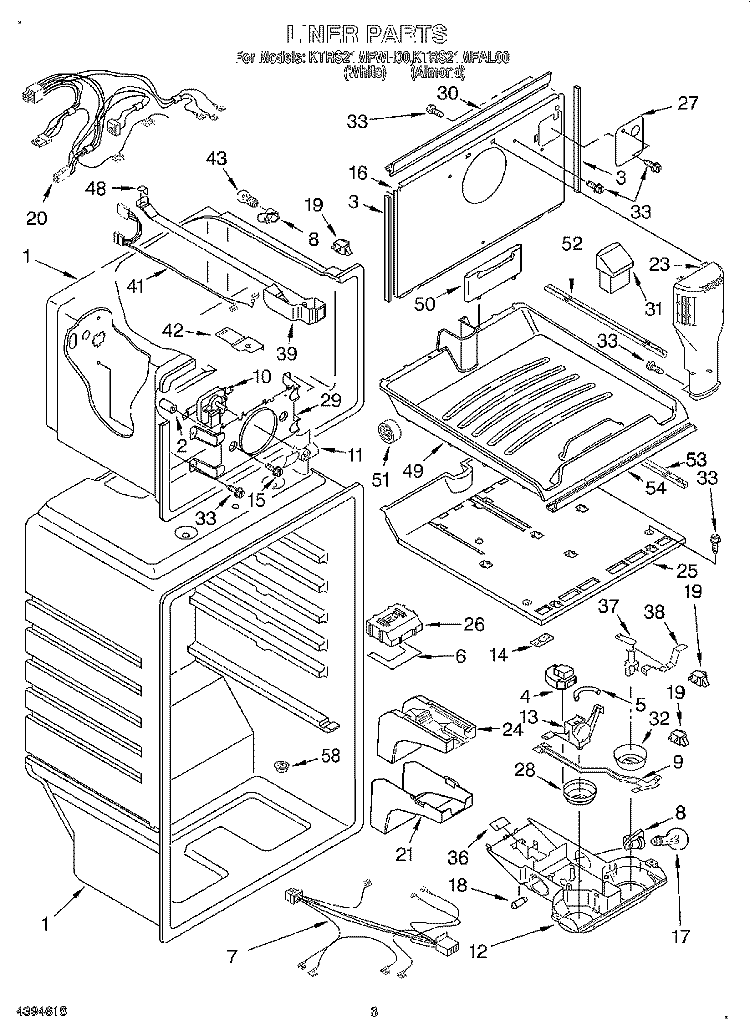 LINER Diagram and Parts List for KTRS21MFAL00  KitchenAid Refrigerator