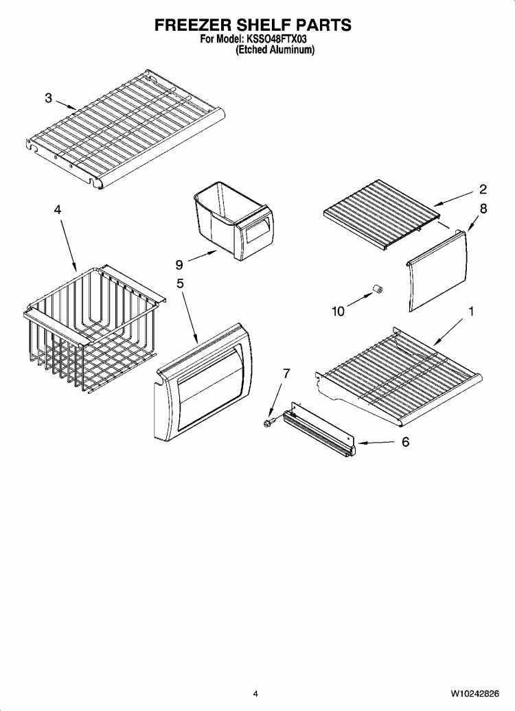 FREEZER SHELF PARTS Diagram and Parts List for KSSO48FTX03  KitchenAid Refrigerator