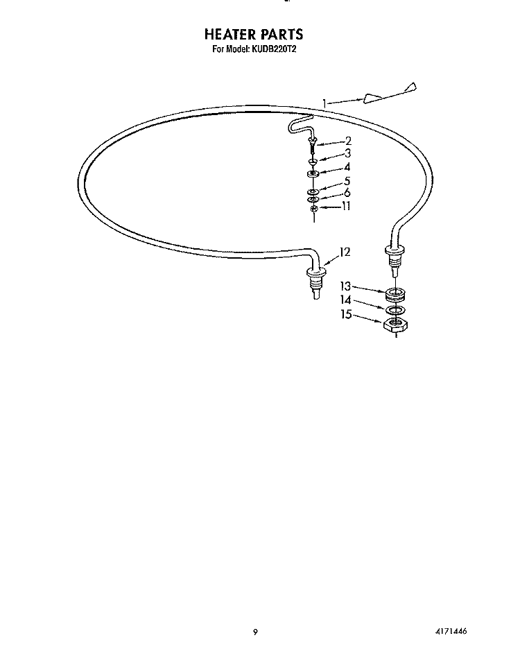 HEATER Diagram and Parts List for KUDB220T2  KitchenAid Dishwasher