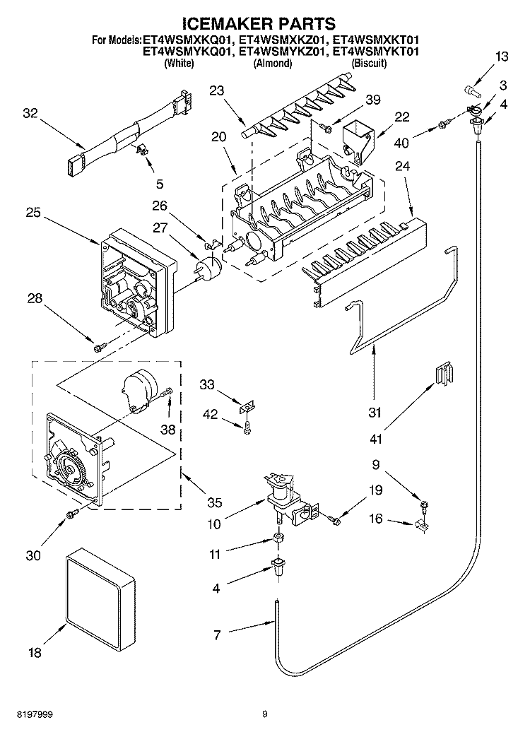 ICE MAKER Diagram and Parts List for ET4WSMXKT01  Whirlpool Refrigerator