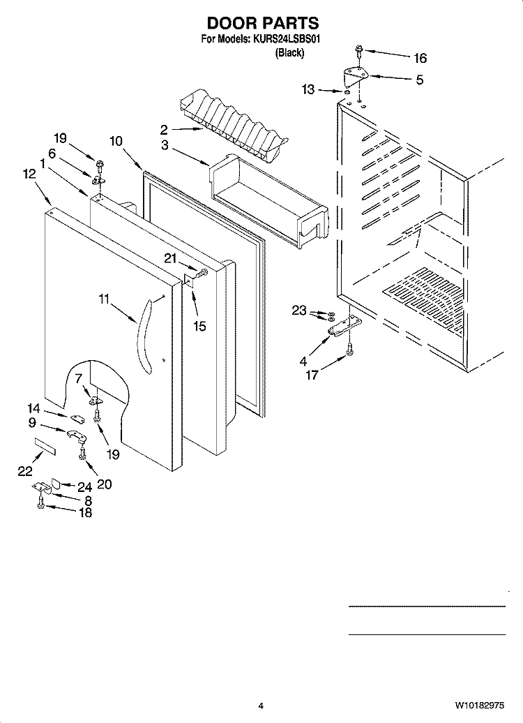 DOOR PARTS Diagram and Parts List for KURS24LSBS01  KitchenAid Refrigerator