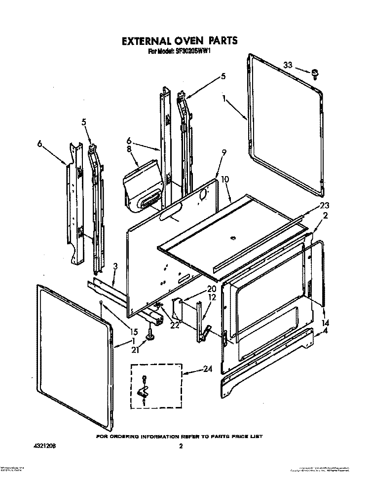EXTERNAL OVEN Diagram and Parts List for SF3020SWW1  Whirlpool Range