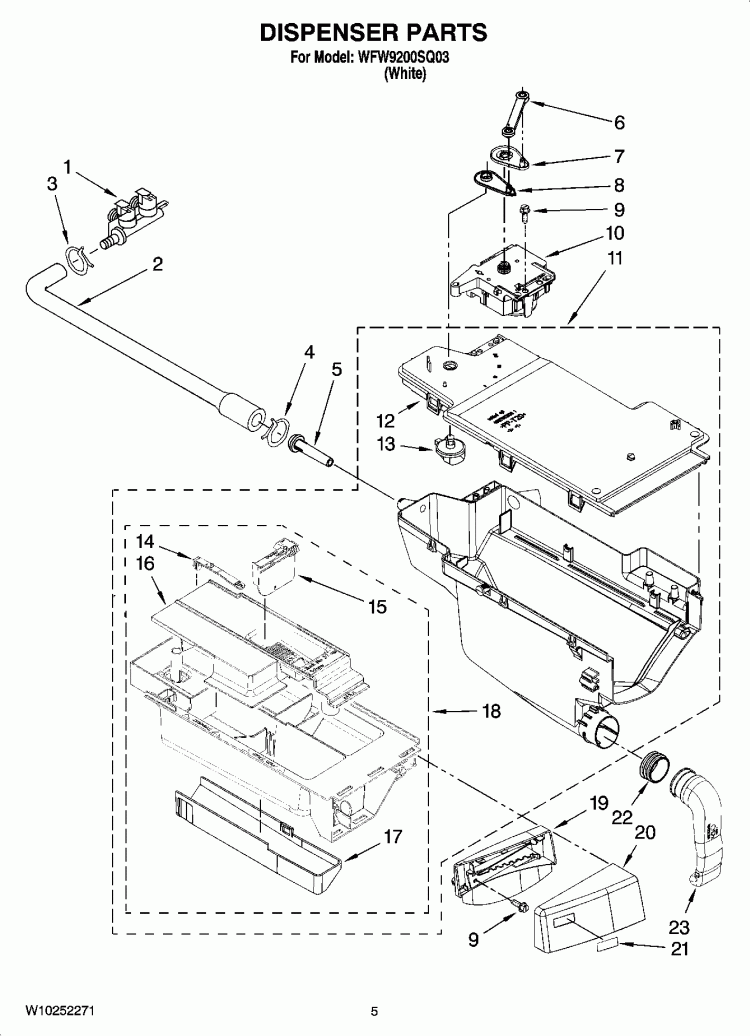 DISPENSER PARTS Diagram and Parts List for WFW9200SQ03  Whirlpool Washer