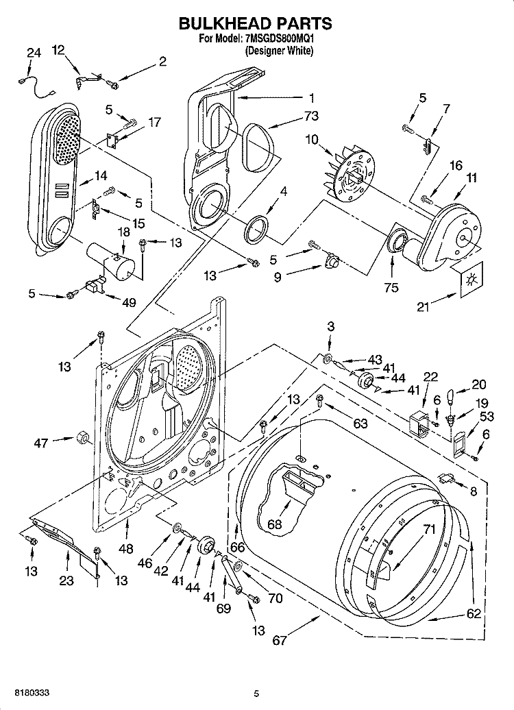 BULKHEAD PARTS Diagram and Parts List for 7MSGDS800MQ1  Whirlpool Dryer