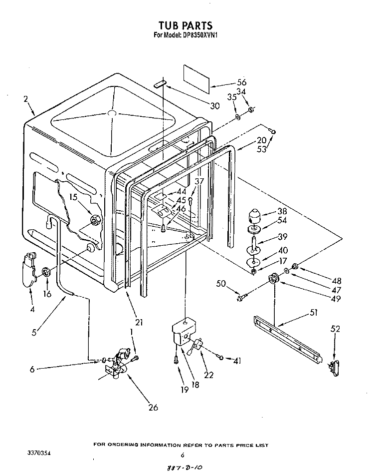 TUB , LITERATURE AND OPTIONAL Diagram and Parts List for DP8350XVN1  Whirlpool Dishwasher