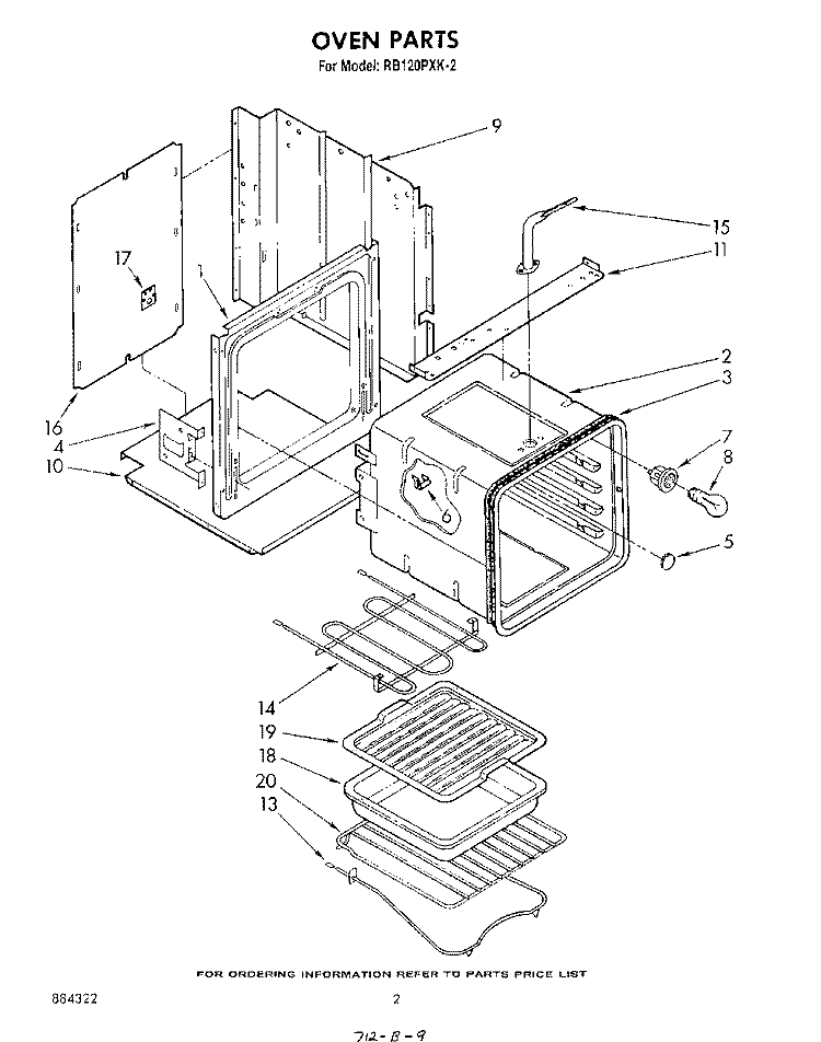 OVEN Diagram and Parts List for RB120PXK2  Whirlpool Wall Oven