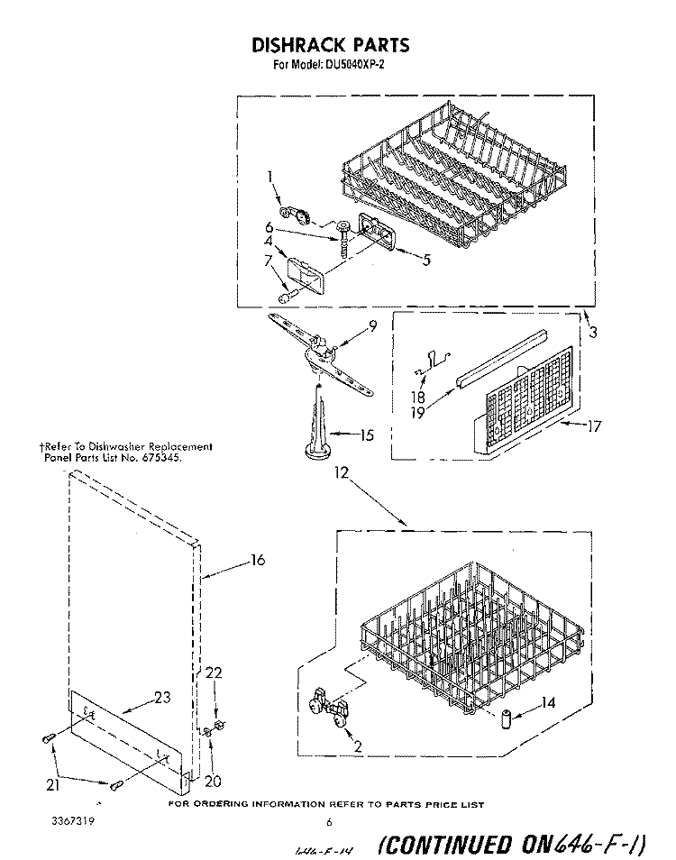 DISHRACK Diagram and Parts List for DU5040XP2  Whirlpool Dishwasher