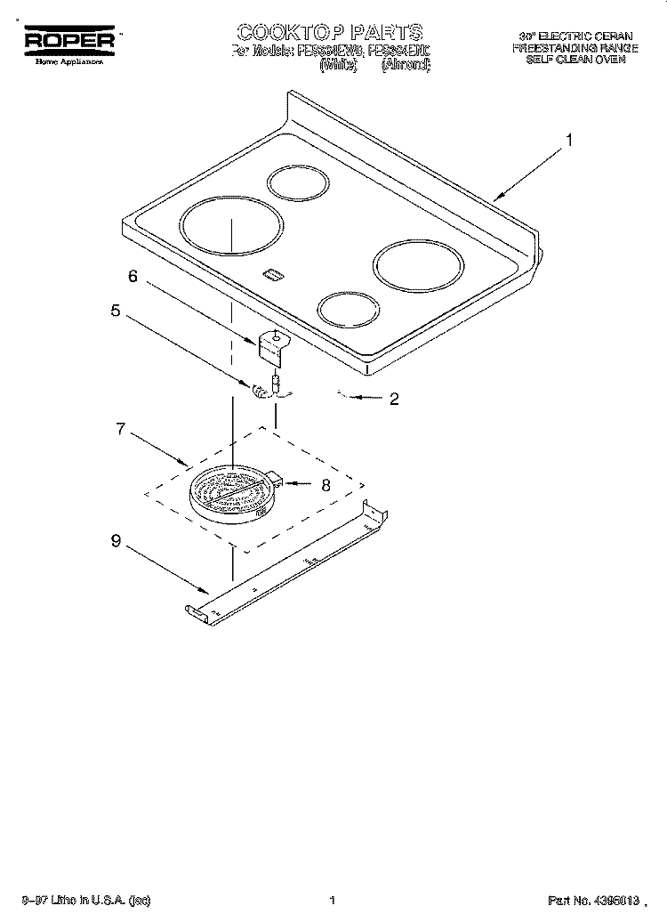 COOKTOP Diagram and Parts List for FES364EN0  Whirlpool Range