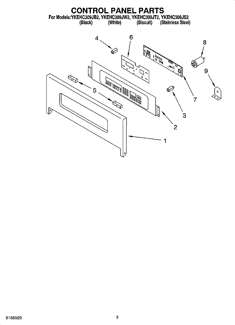 CONTROL PANEL PARTS Diagram and Parts List for YKEHC309JB2  KitchenAid Microwave Oven Combo