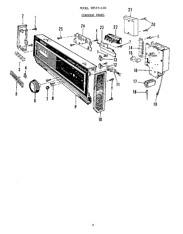 CONSOLE PANEL Diagram and Parts List for 8515L00  Roper Dishwasher