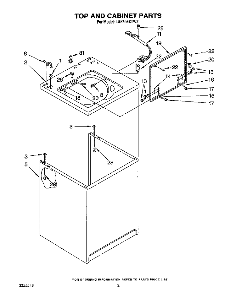 TOP AND CABINET, LIT/OPTIONAL Diagram and Parts List for LA5705XTN2  Whirlpool Washer