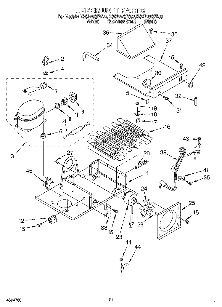 UPPER UNIT Diagram and Parts List for KSSP48QFB05  KitchenAid Refrigerator
