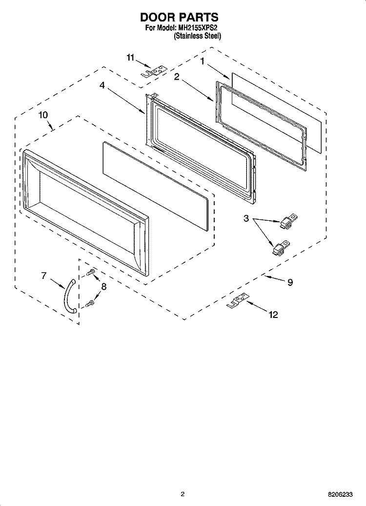 DOOR PARTS Diagram and Parts List for MH2155XPS2  Whirlpool Microwave