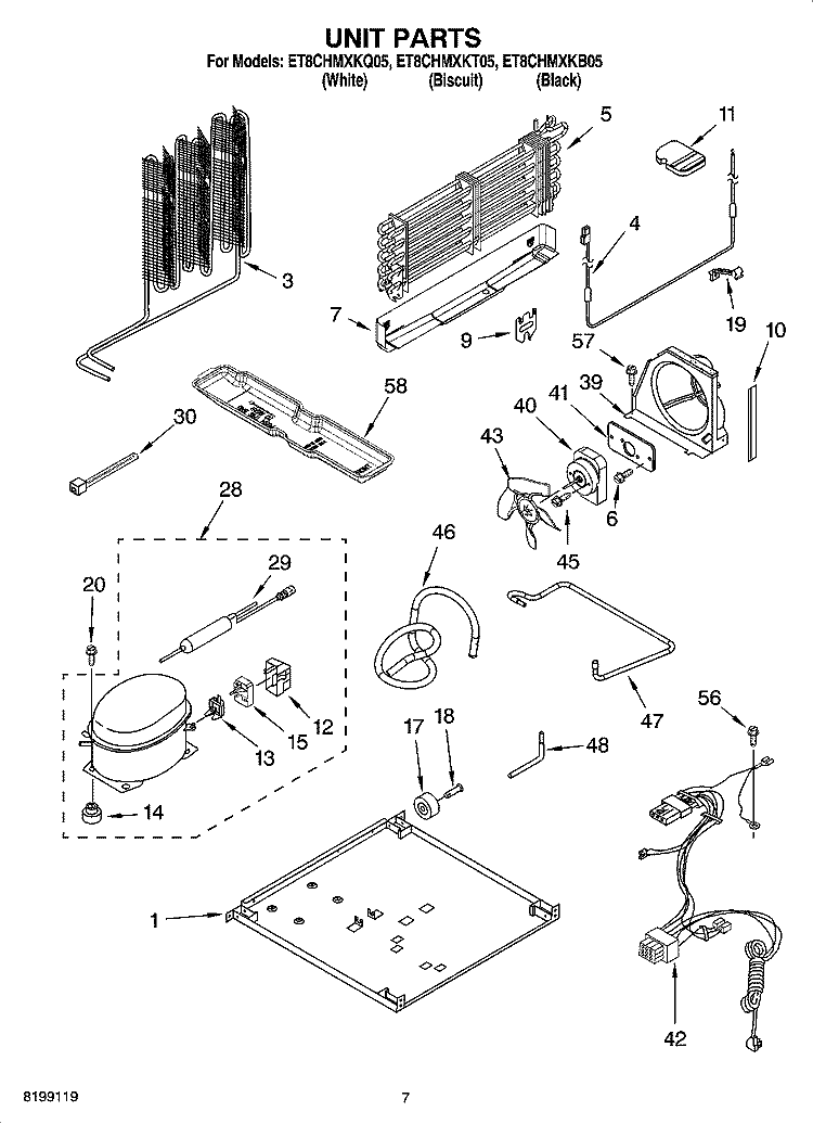 UNIT PARTS Diagram and Parts List for ET8CHMXKQ05  Whirlpool Refrigerator