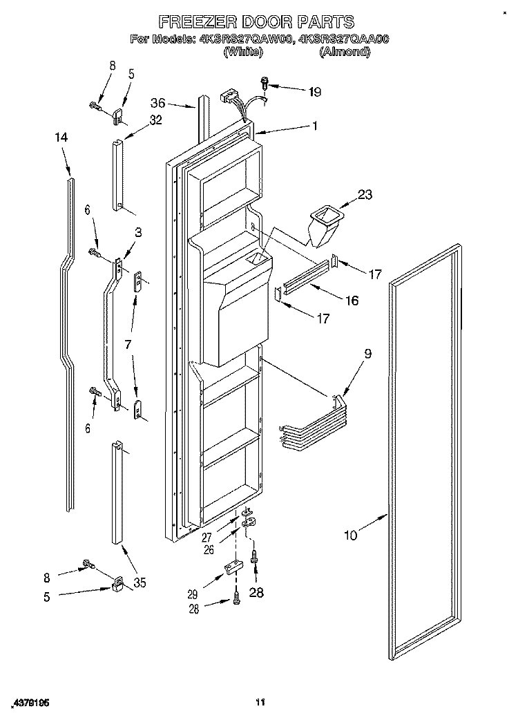 FREEZER DOOR Diagram and Parts List for 4KSRS27QAA00  KitchenAid Refrigerator