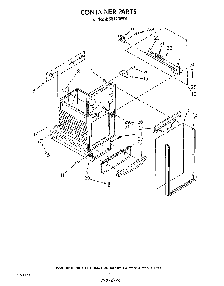 CONTAINER Diagram and Parts List for KU1550VP0  Roper Trash Compactor