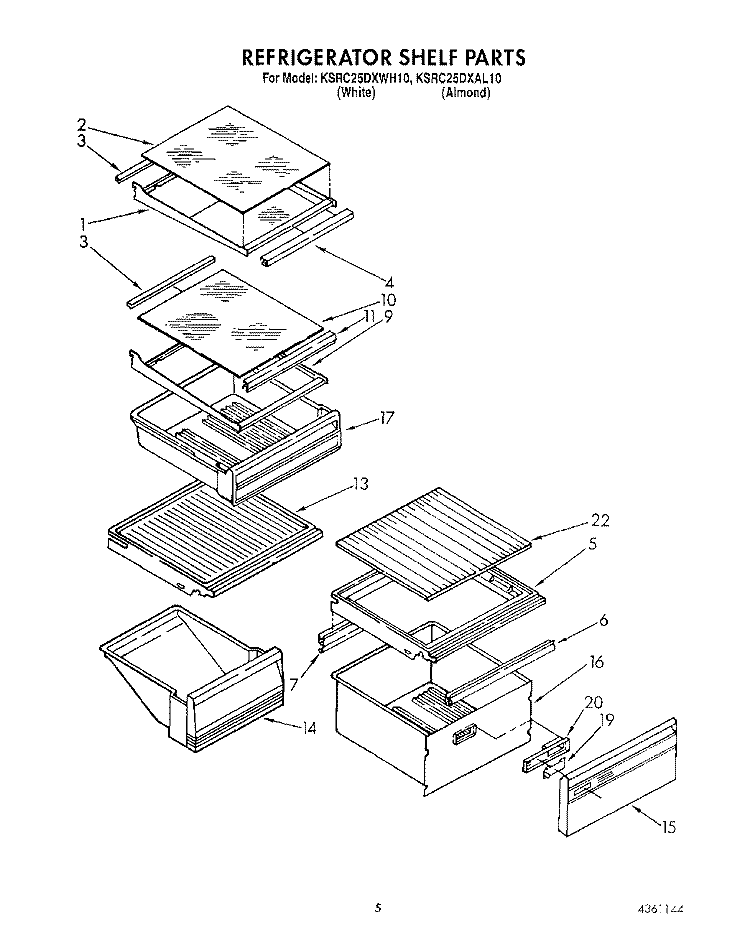 REFRIGERATOR SHELF Diagram and Parts List for KSRC25DXAL10  KitchenAid Refrigerator
