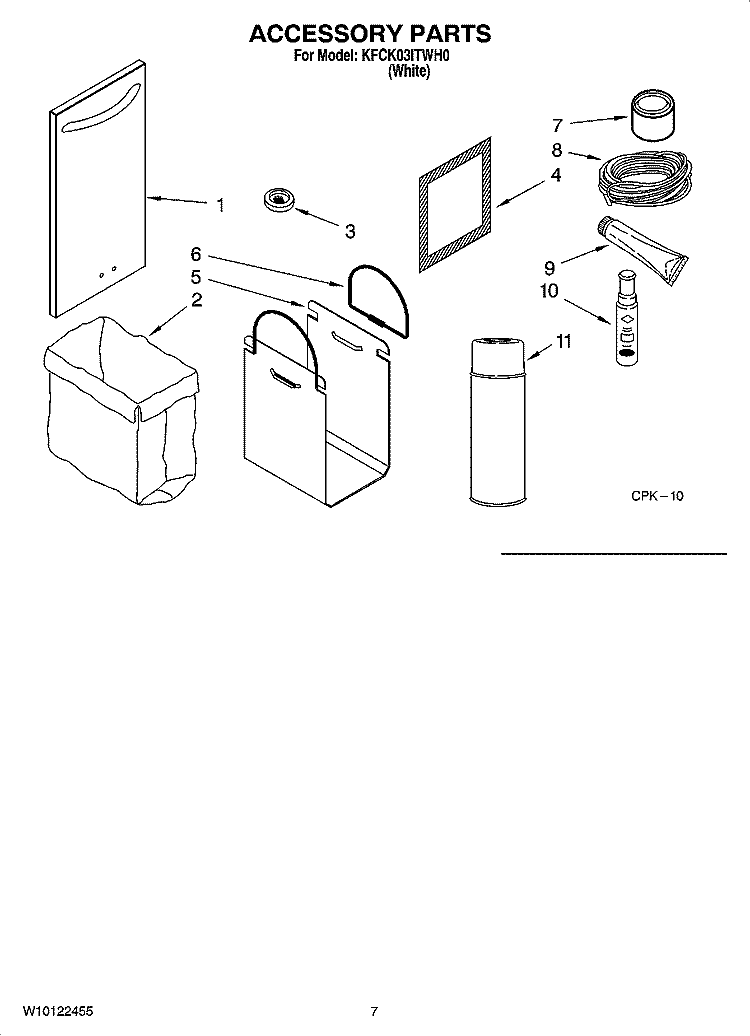ACCESSORY PARTS Diagram and Parts List for KFCK03ITWH0  KitchenAid Trash Compactor