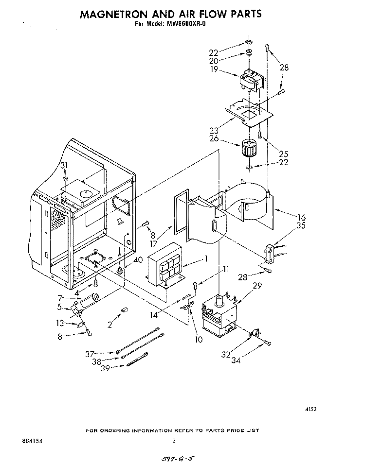 MAGNETRON AND AIR FLOW Diagram and Parts List for MW8600XR0  Whirlpool Microwave