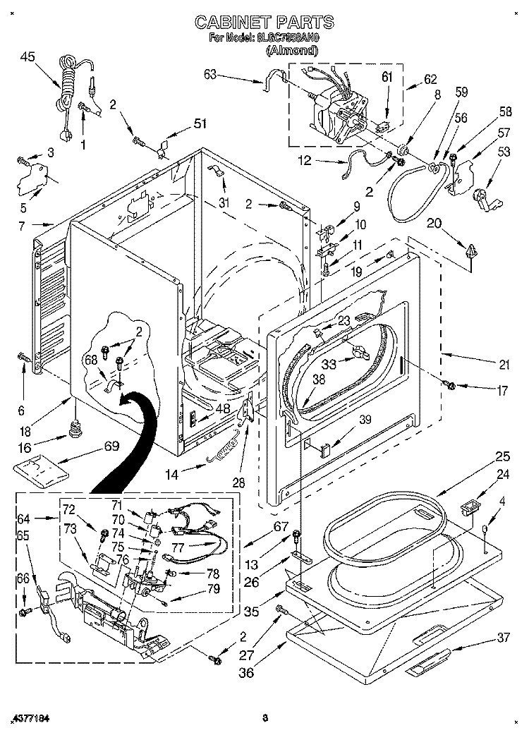 CABINET Diagram and Parts List for 8LGC7858AN0  Whirlpool Dryer