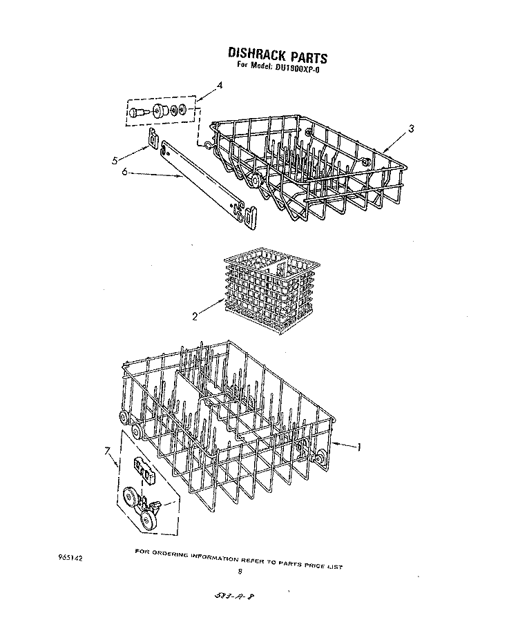 DISHRACK Diagram and Parts List for DU1800XP0  Whirlpool Dishwasher