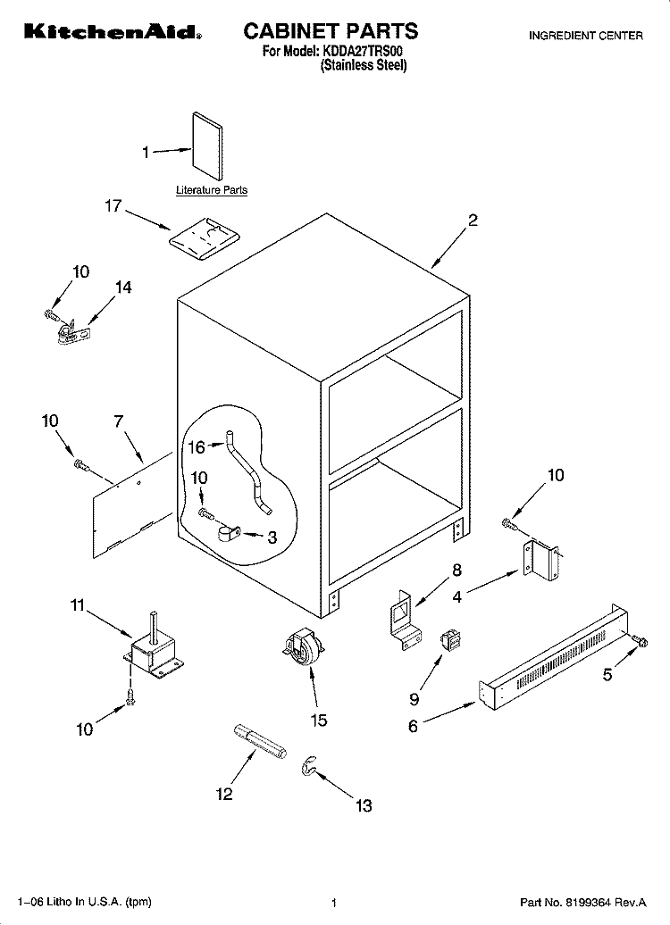 CABINET PARTS Diagram and Parts List for KDDA27TRS00  KitchenAid Refrigerator