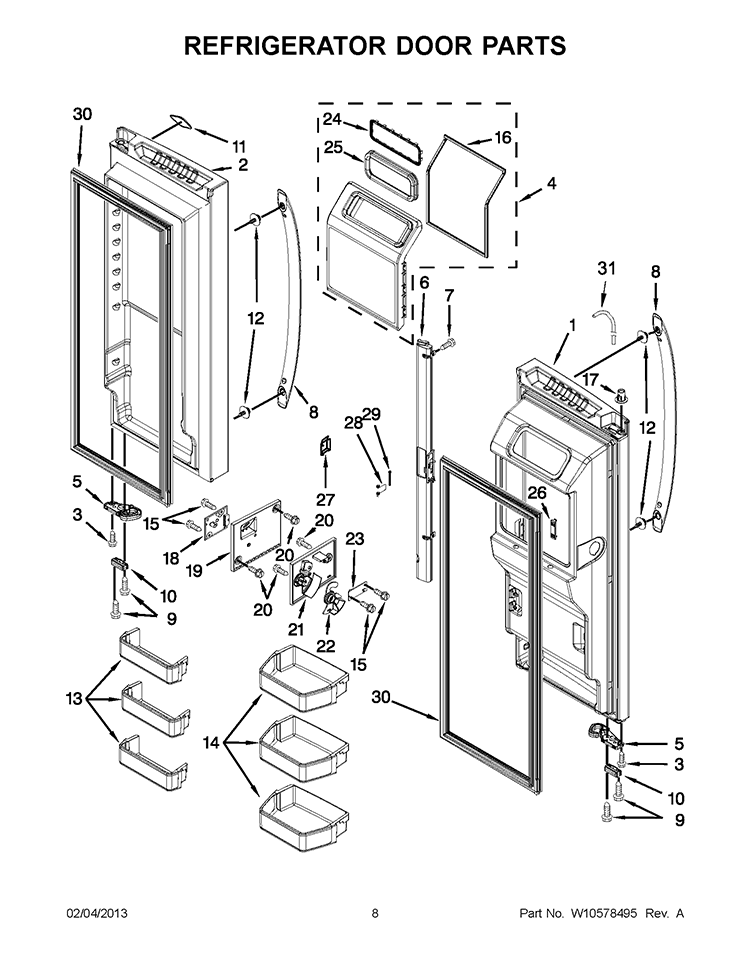 REFRIGERATOR DOOR PARTS Diagram and Parts List for WRF736SDAF10  Whirlpool Refrigerator