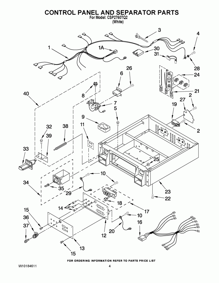 CONTROL PANEL AND SEPARATOR PARTS Diagram and Parts List for CSP2760TQ2  Whirlpool Dryer
