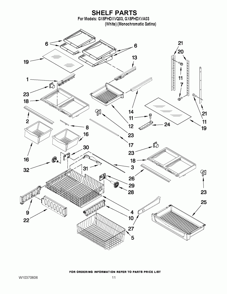 SHELF PARTS Diagram and Parts List for GX5FHDXVQ03  Whirlpool Refrigerator
