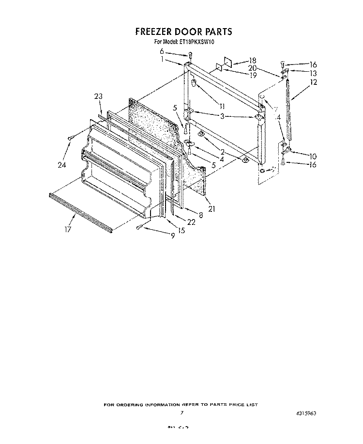 FREEZER DOOR Diagram and Parts List for ET18PKXSW10  Whirlpool Refrigerator