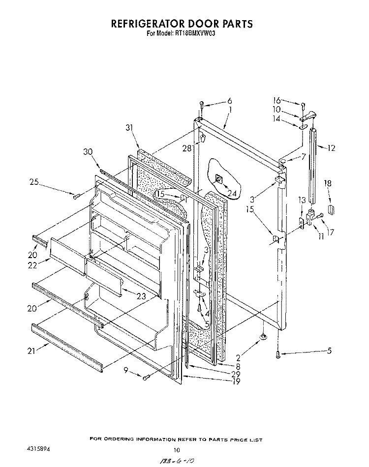 REFRIGERATOR DOOR Diagram and Parts List for RT18BMXVW03  Roper Refrigerator