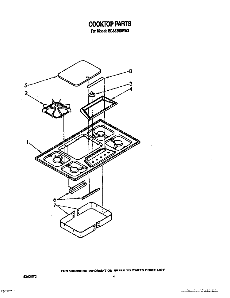 COOKTOP Diagram and Parts List for SC8536ERW2  Whirlpool Cooktop