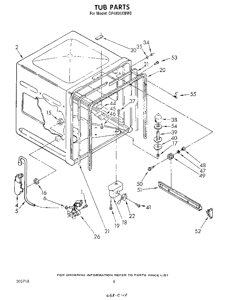 TUB, LITERATURE AND OPTIONAL Diagram and Parts List for DP4800XMW0  Whirlpool Dishwasher