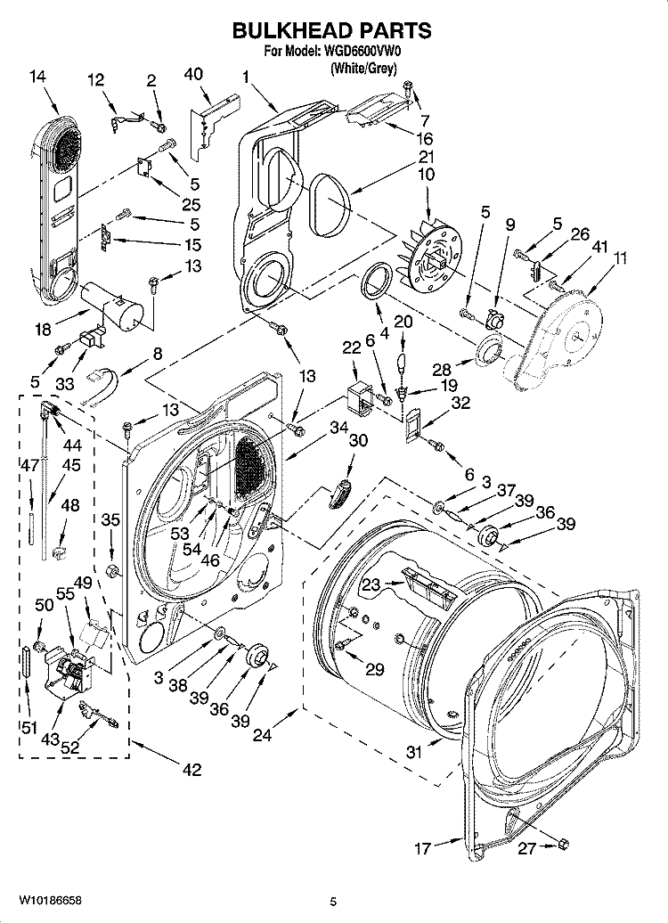 BULKHEAD PARTS Diagram and Parts List for WGD6600VW0  Whirlpool Dryer