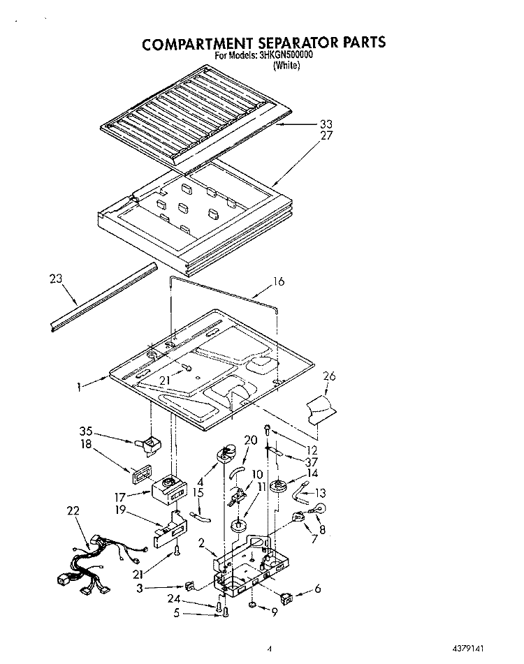 COMPARTMENT SEPARATOR Diagram and Parts List for 3HKGN500000  Whirlpool Refrigerator