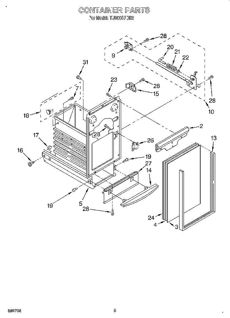 CONTAINER Diagram and Parts List for TU800SPDB2  Whirlpool Trash Compactor