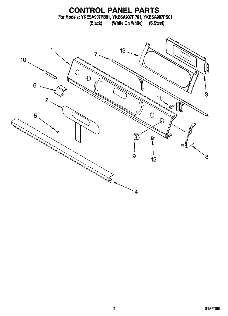 CONTROL PANEL PARTS Diagram and Parts List for YKESA907PP01  KitchenAid Range