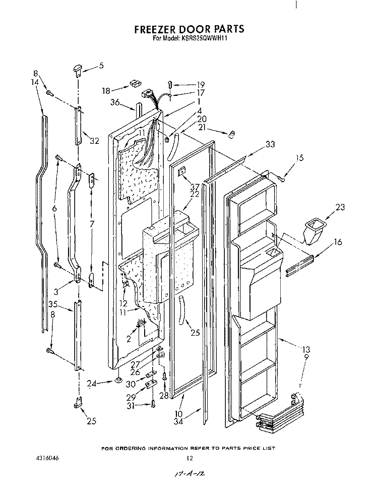 FREEZER DOOR Diagram and Parts List for KSRS25QWWH11  KitchenAid Refrigerator