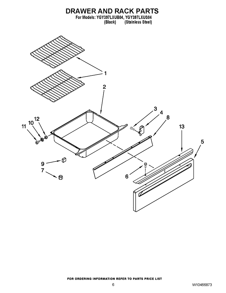 DRAWER AND RACK PARTS Diagram and Parts List for YGY397LXUS04  Whirlpool Range