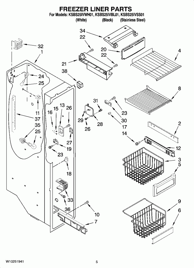 FREEZER LINER PARTS Diagram and Parts List for KSBS25IVBL01  KitchenAid Refrigerator