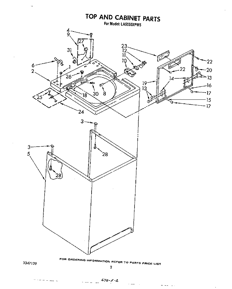 TOP AND CABINET , LITERATURE AND OPTIONAL Diagram and Parts List for LA5550XPW5  Whirlpool Washer